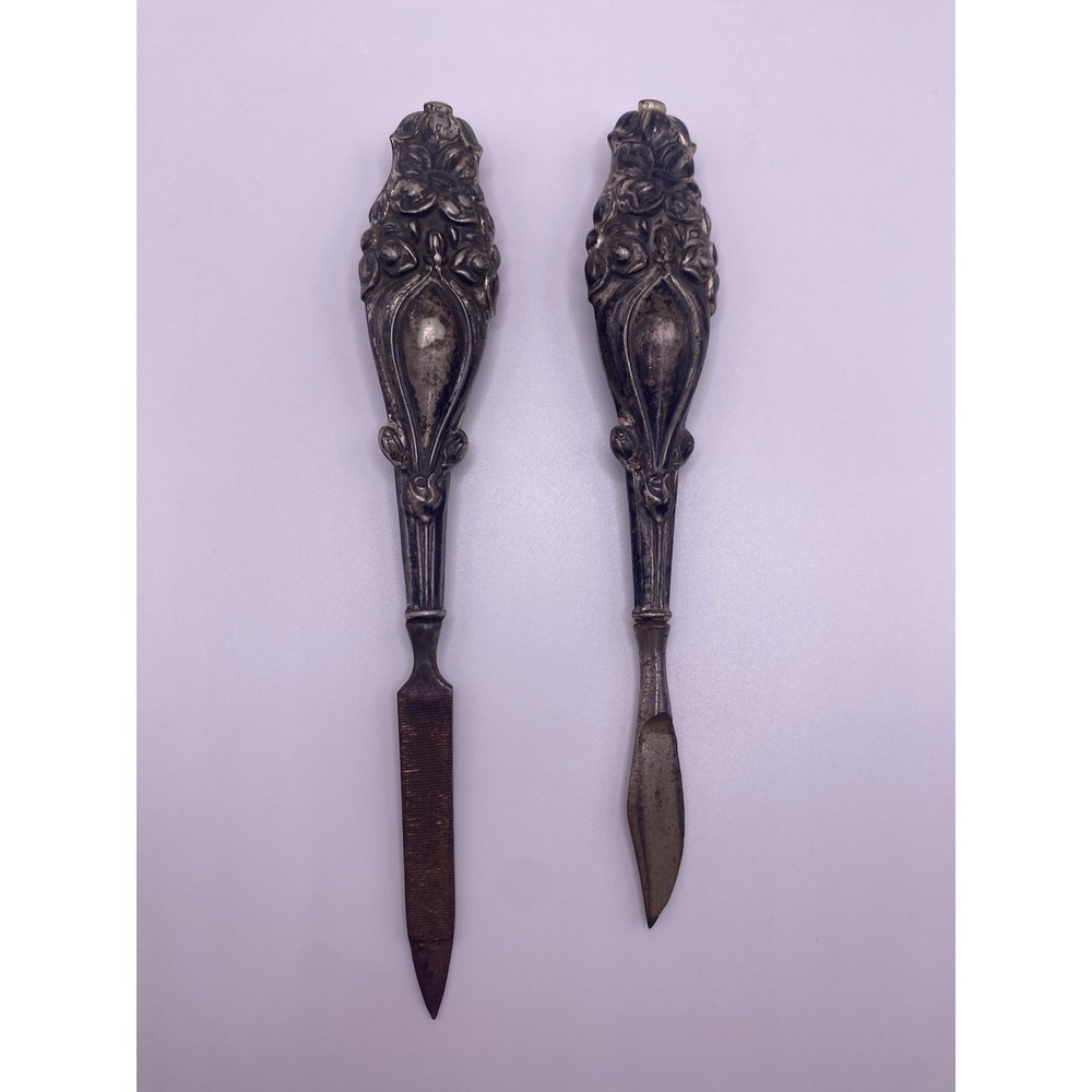 Antique Nail Tools Art Nouveau Quadruple Plated Cuticle And Nail File Vanity Set
